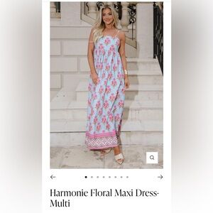 Floral Maxi Dress in Light Blue and Pink